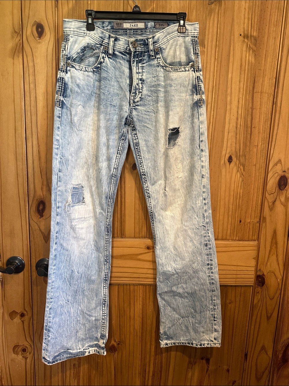BKE Washed Light Blue Distressed Bootcut Jeans